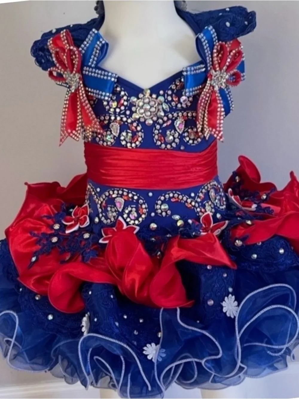 Blue & Red Sparkle Pageant Costume for Girls